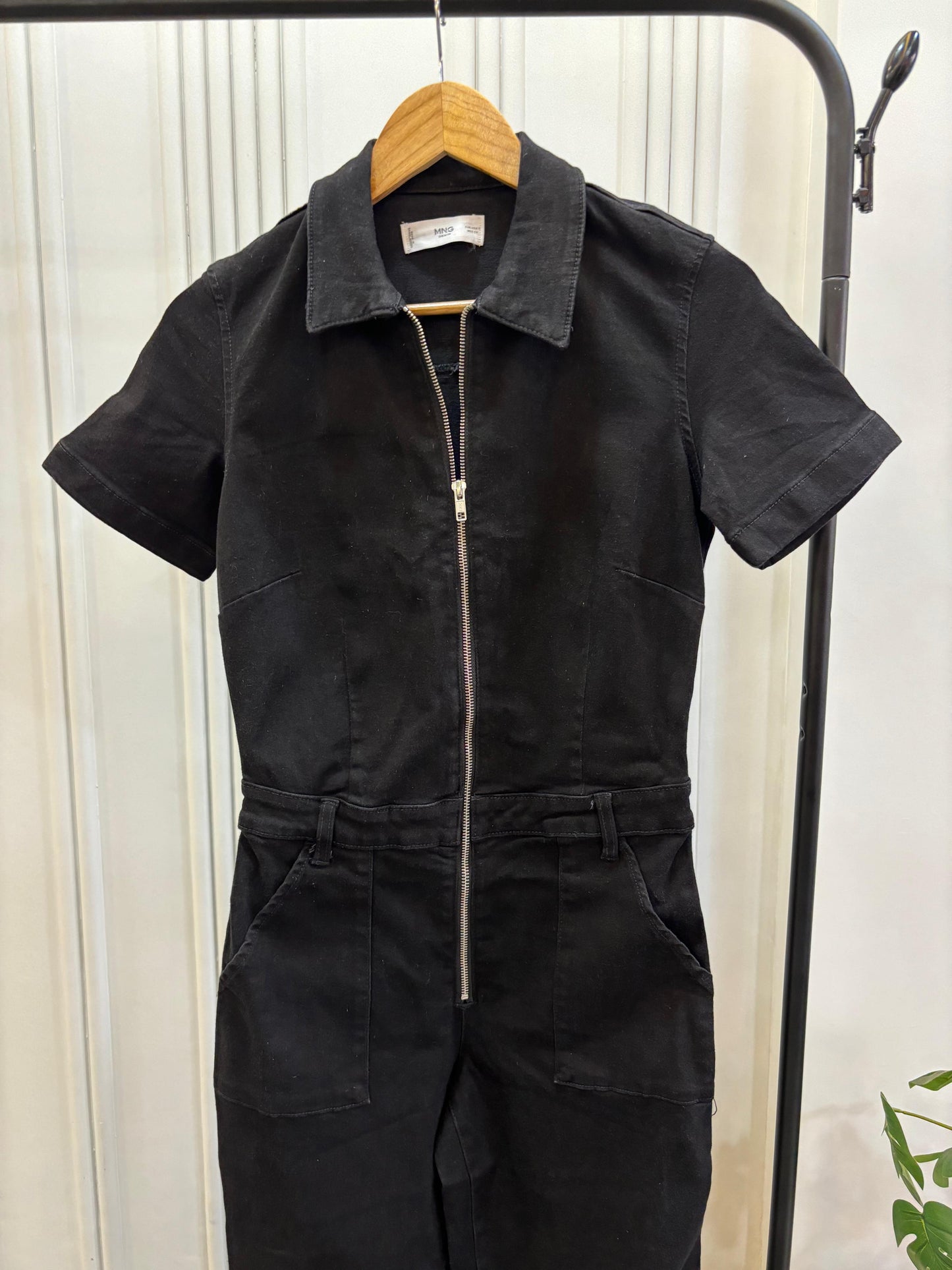 Denim Black Zipper Jumpsuit