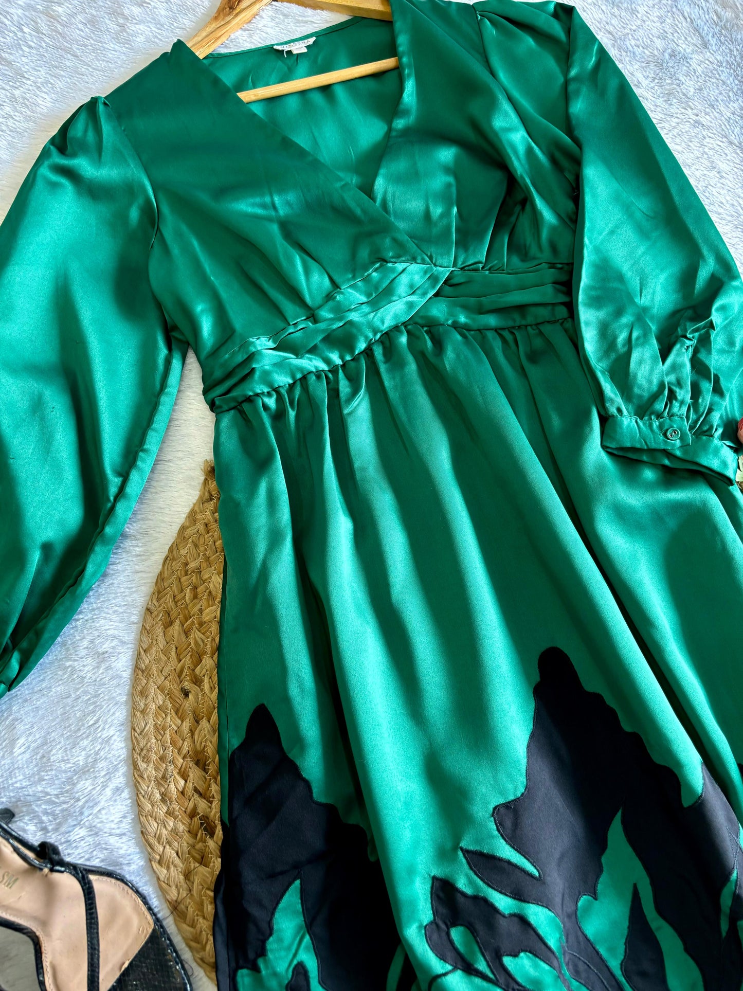 Green Satin Silk Midi Dress