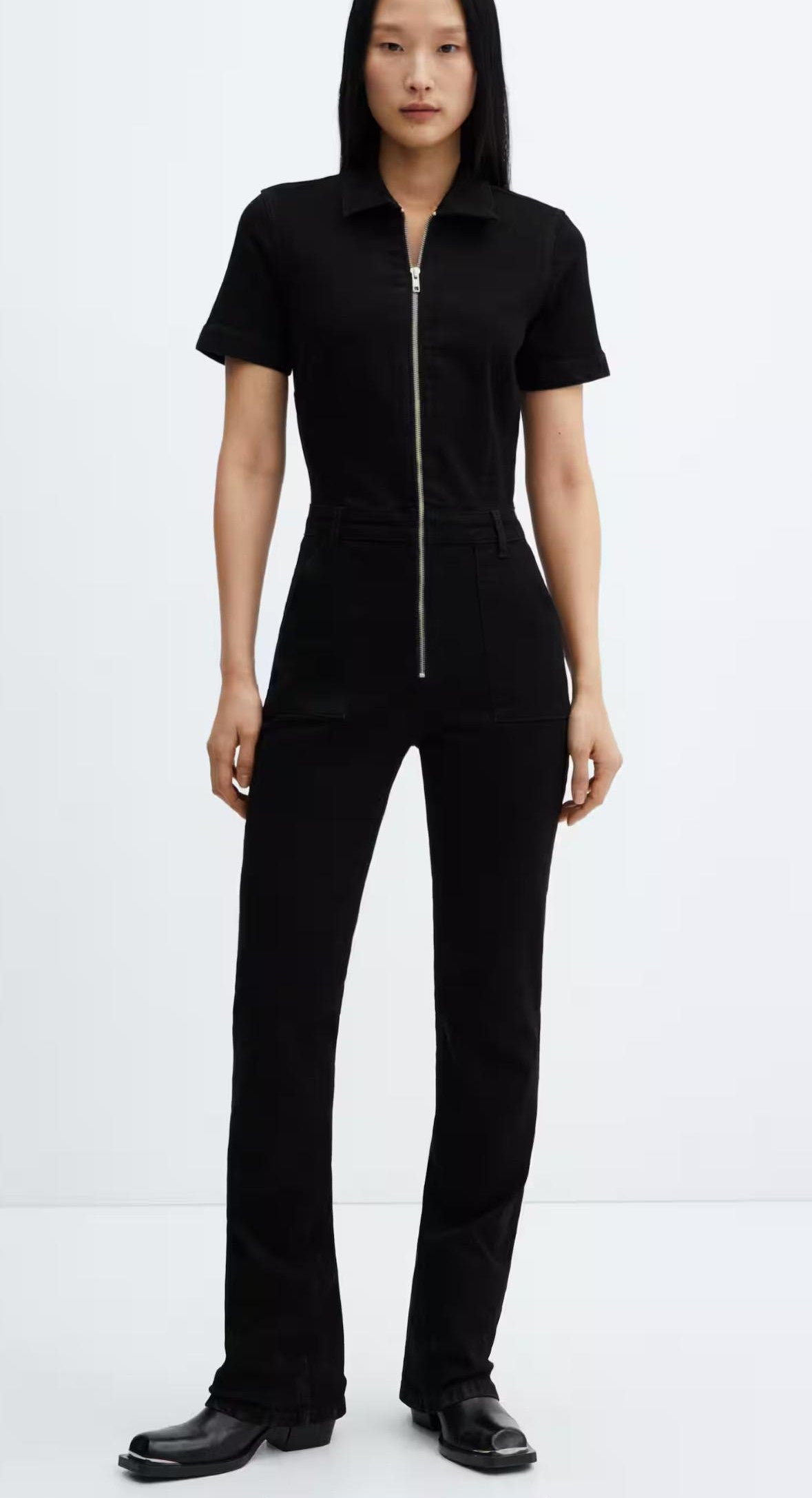 Denim Black Zipper Jumpsuit