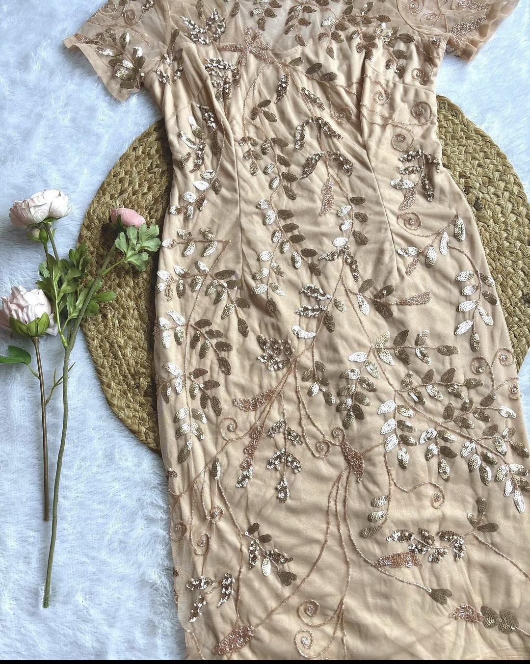 Beige Sequined Dress